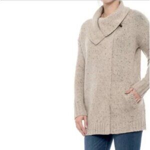 Cynthia Rowley Tan Brown Speckled Wrap Toggle Cardigan Sweater L